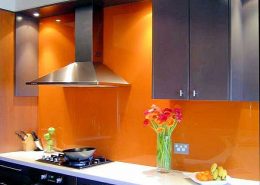 Orange Kitchen Range Glass Backsplash