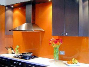 Orange Kitchen Range Glass Backsplash